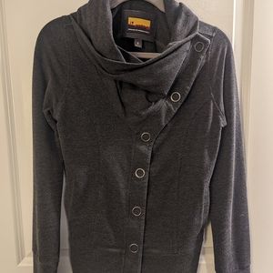 Brooklyn Industries, charcoal jacket, a- symmetrical